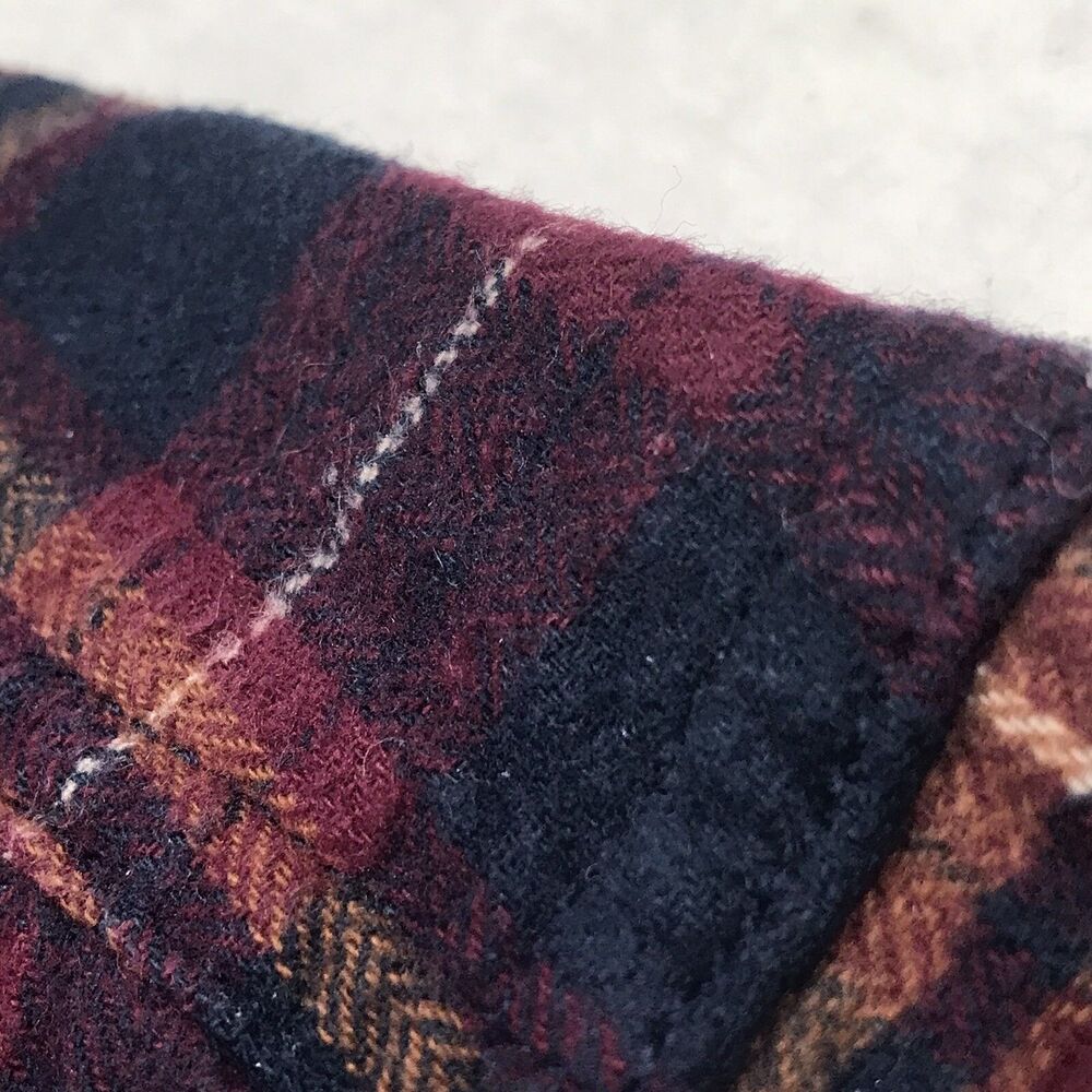 EDDIE BAUER Flannel Shirt Men M Ocher Cranberry Plaid Outdoor Autumn Grunge Gorp - Picture 7 of 16